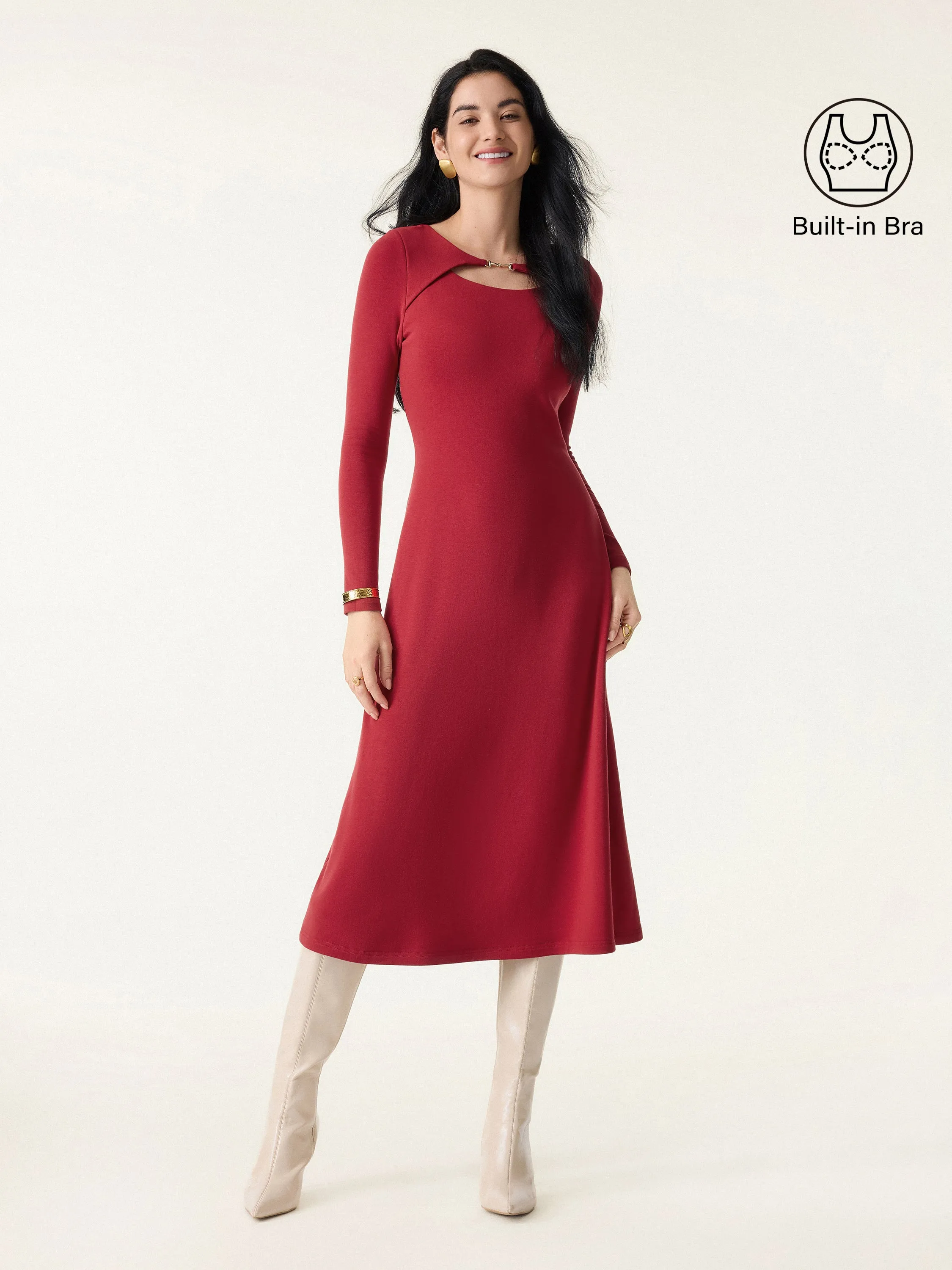 Metal Chain Detail Boatneck Midi Brami Dress sold by OGLmove