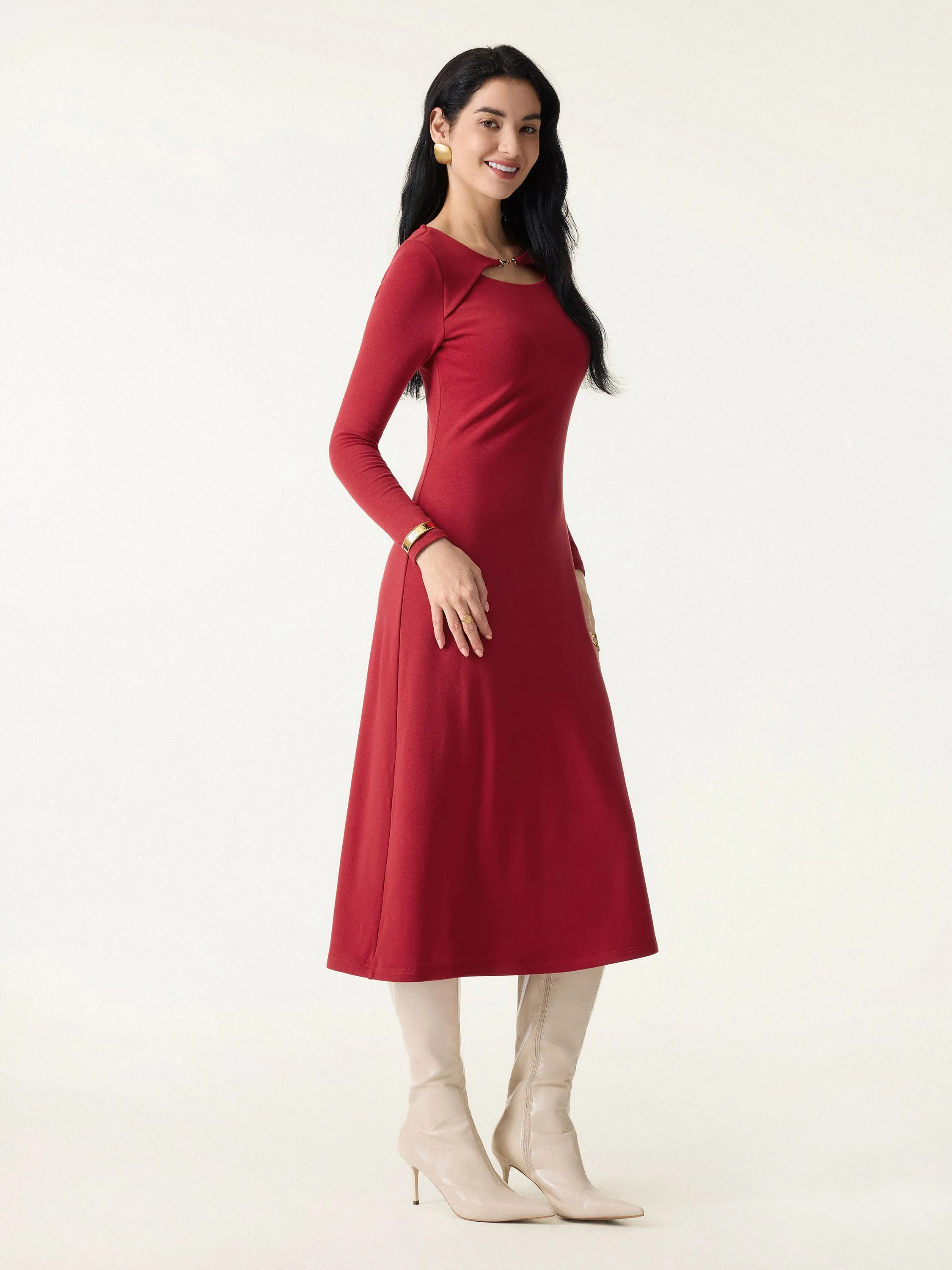 Metal Chain Detail Boatneck Midi Brami Dress sold by OGLmove product image thumbnail 5