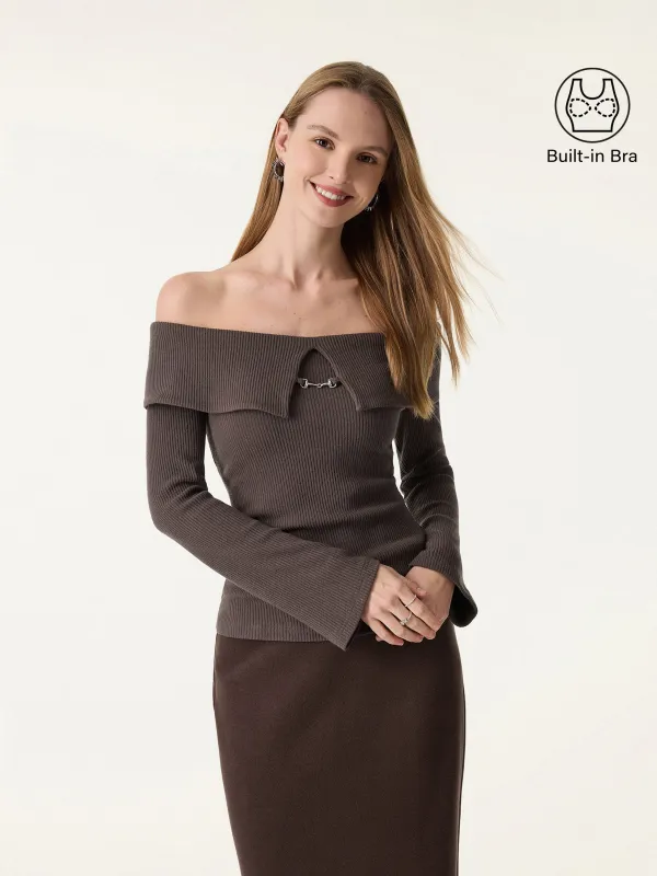 Non-Slip Metal Chain Detail Cold Shoulder Brami sold by OGLmove