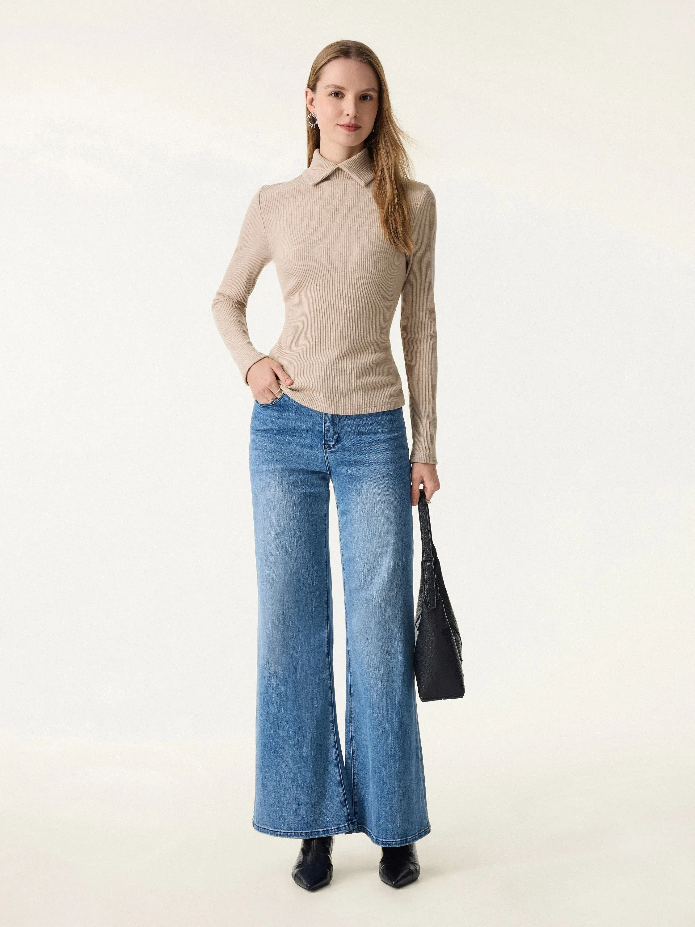 Ribbed Stand Collar Long Sleeve Top sold by OGLmove product image thumbnail 2