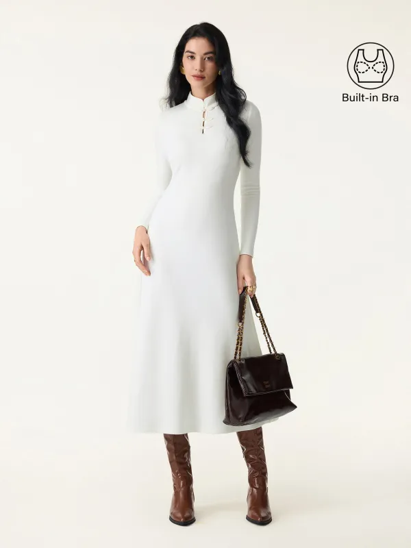 Mandarin Collar Frog Button Midi Brami Dress sold by OGLmove