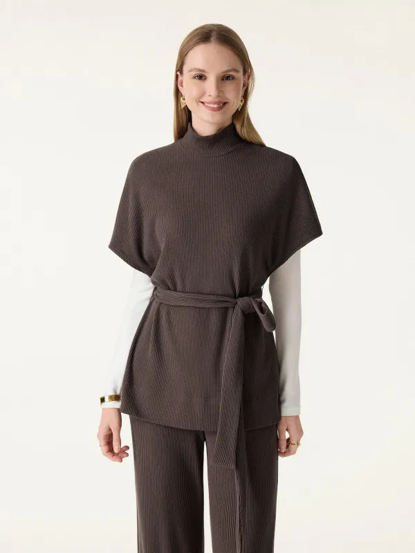 Ribbed Mockneck Belted Tunic Length Top sold by OGLmove
