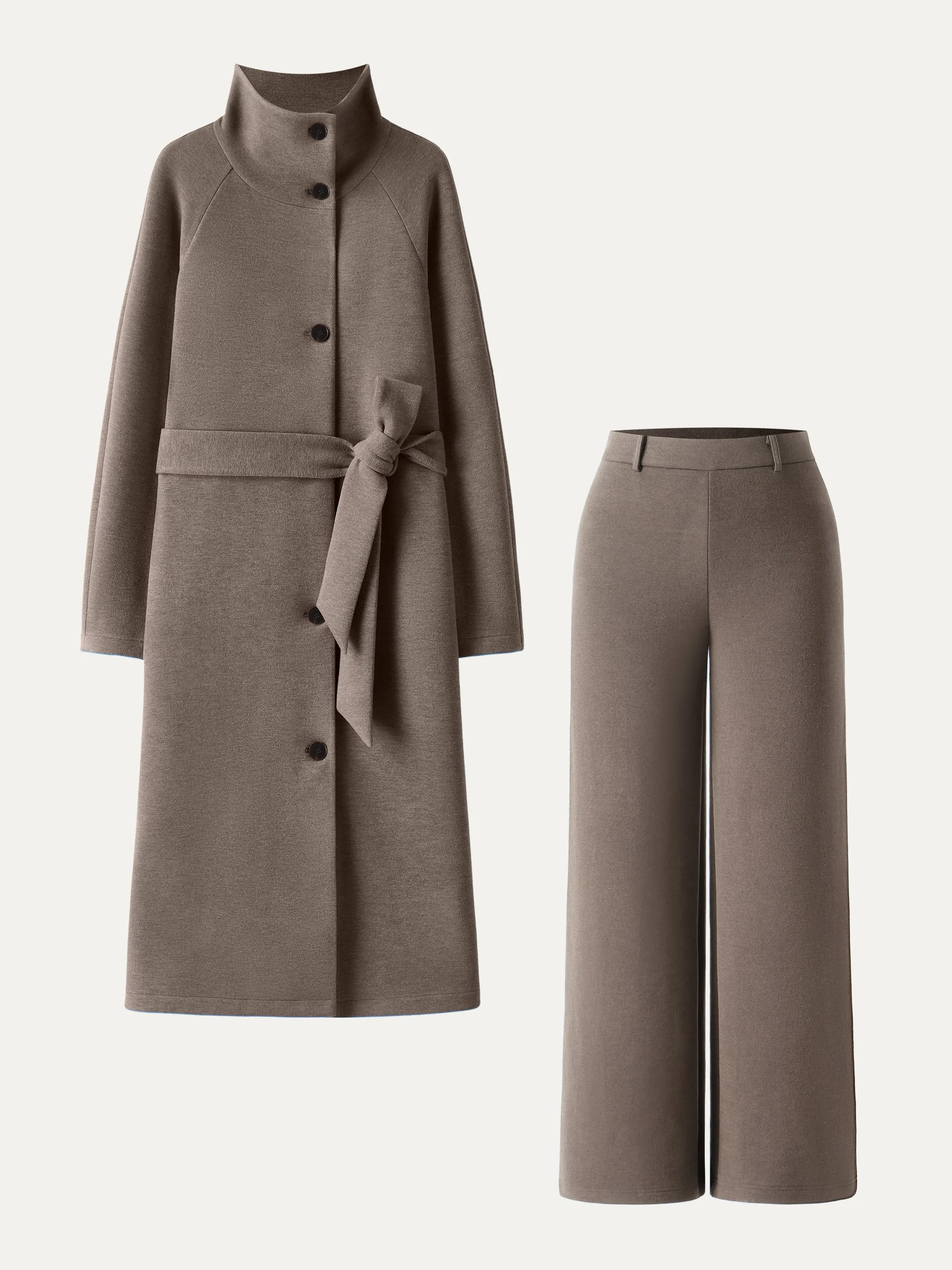 2Pcs Set FuzzLuxe Belted Tunnel Coat & Mid Rise Straight Leg Pull-on Pants sold by OGLmove product image thumbnail 2