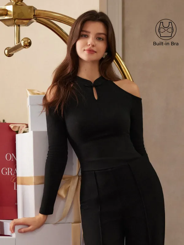 Cutout Shoulder Mandarin Collar Going-out Brami sold by OGLmove