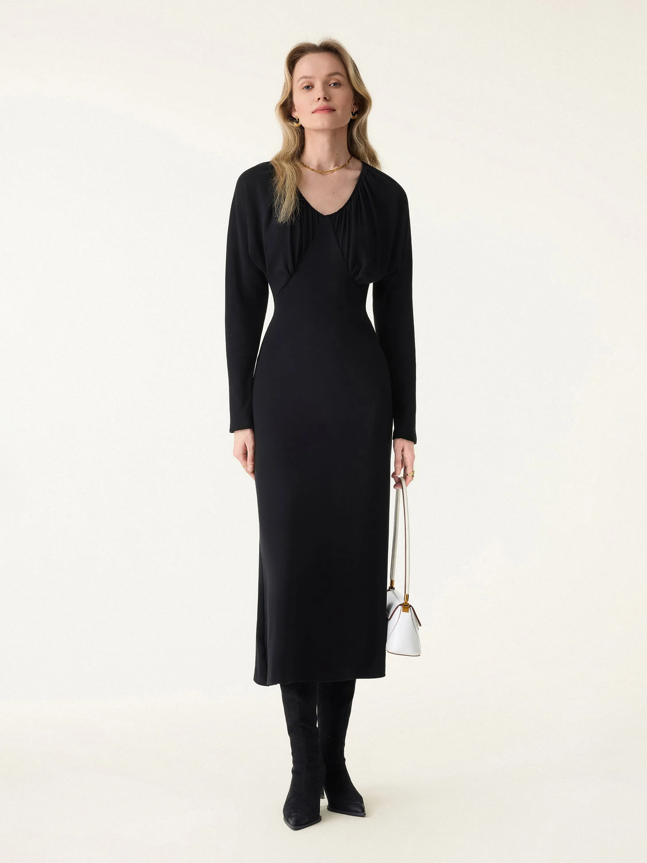 Ruched V-neck Long Sleeve Midi Brami Dress sold by OGLmove product image thumbnail 3