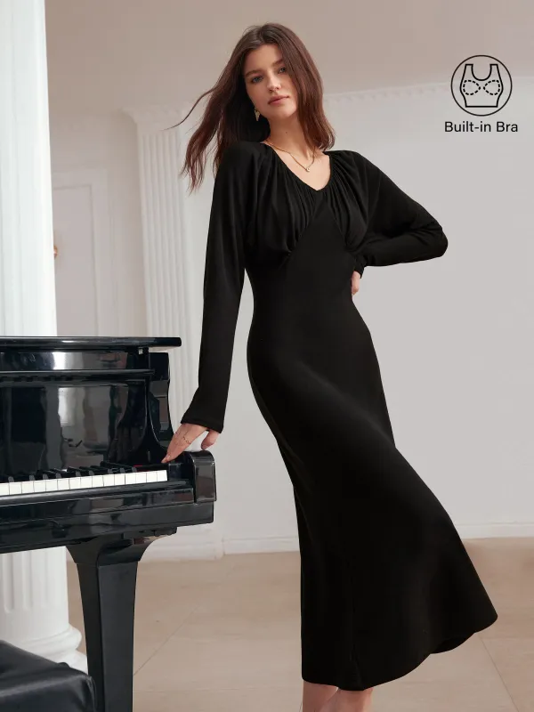 Ruched V-neck Long Sleeve Midi Brami Dress sold by OGLmove