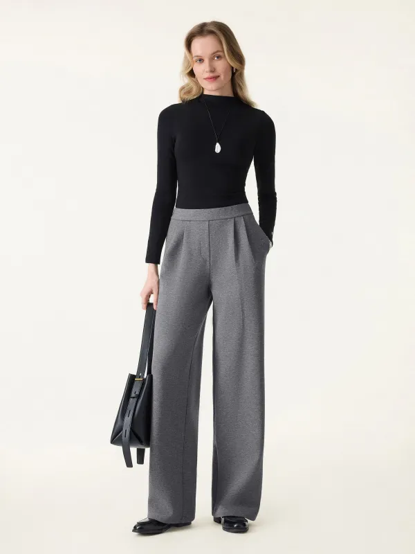 Cozy High Rise Wide Leg Tucked Pull-on Pants with Pockets sold by OGLmove