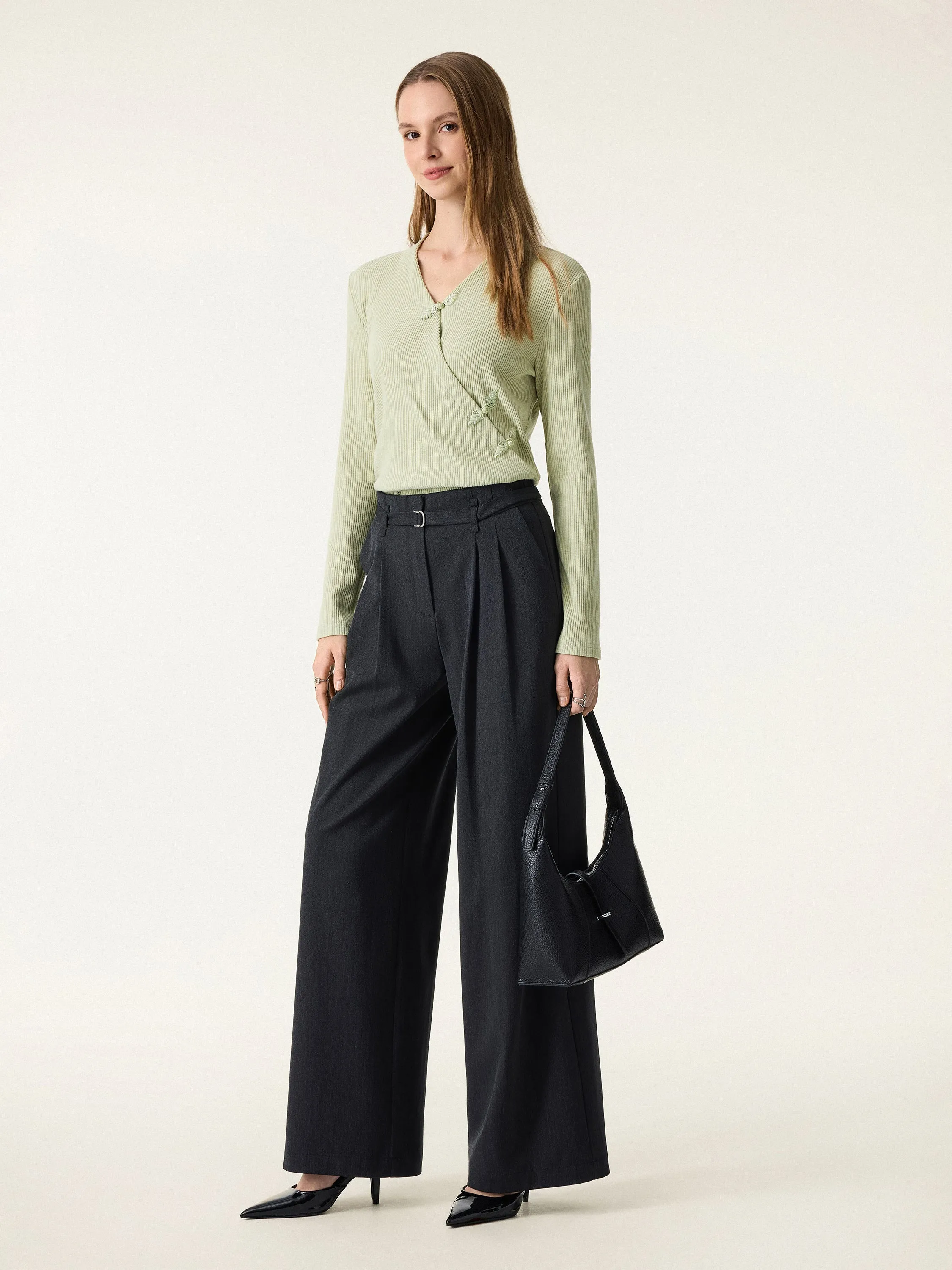 Relaxed Fit Surplice Long Sleeve Top with Frog Buttons sold by OGLmove product image thumbnail 3