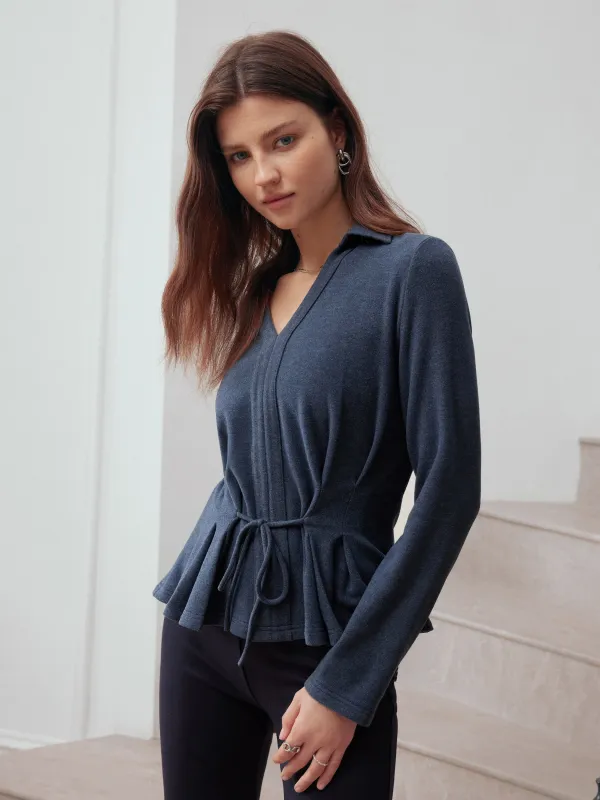 Polo Neck Drawstring Tie Long Sleeve Top sold by OGLmove