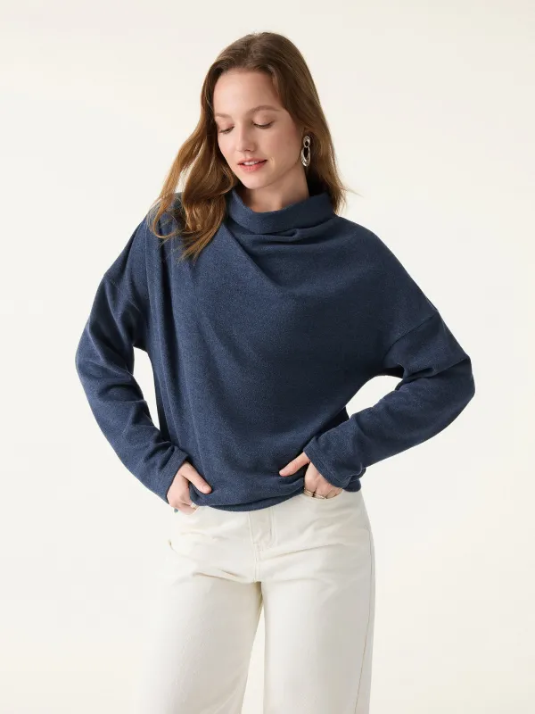 Cozy Relaxed Mockneck Top with Banded Hem sold by OGLmove