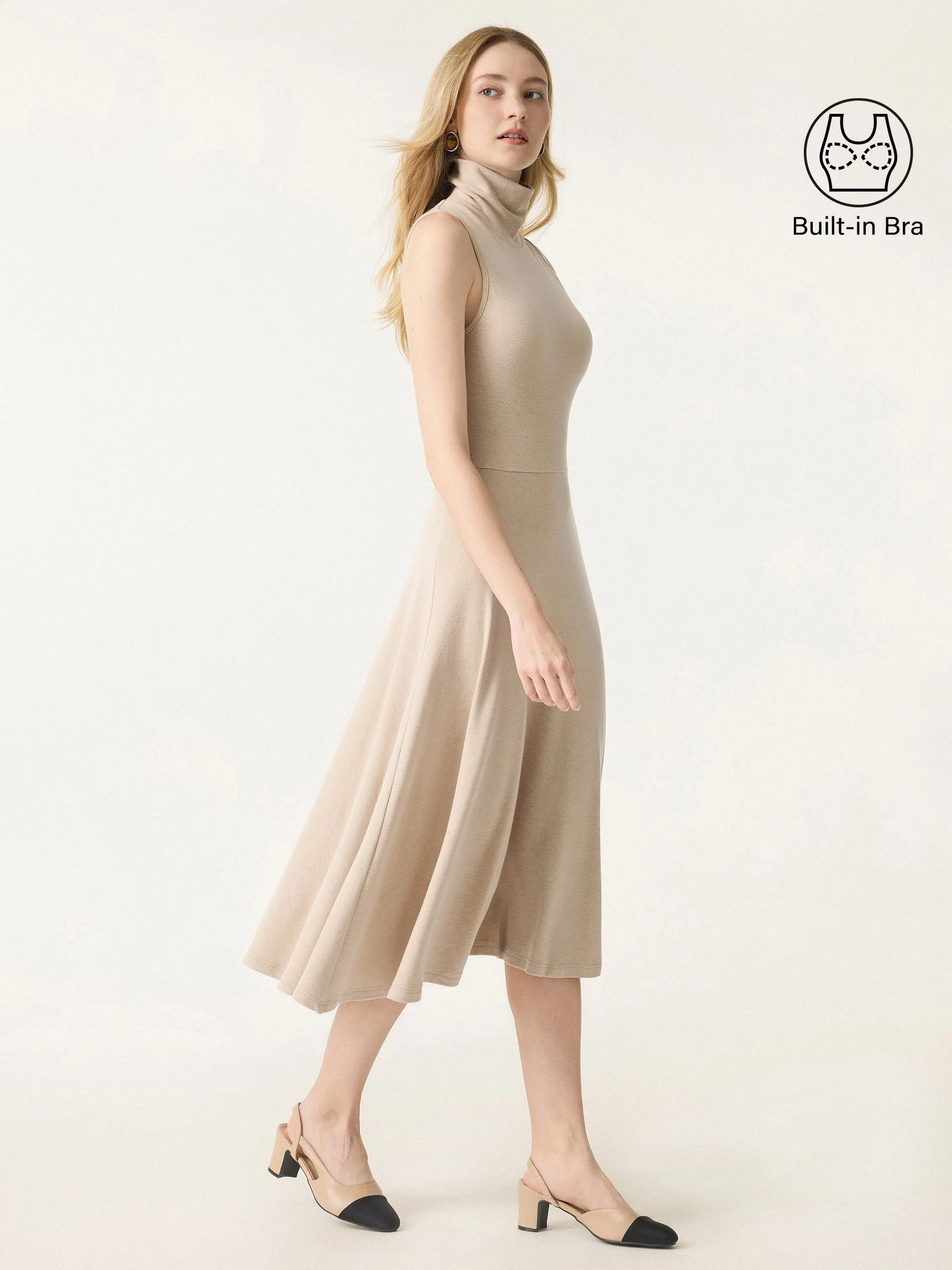 Turtleneck Sleeveless Fit-and-flare Midi Brami Dress sold by OGLmove product image thumbnail 5