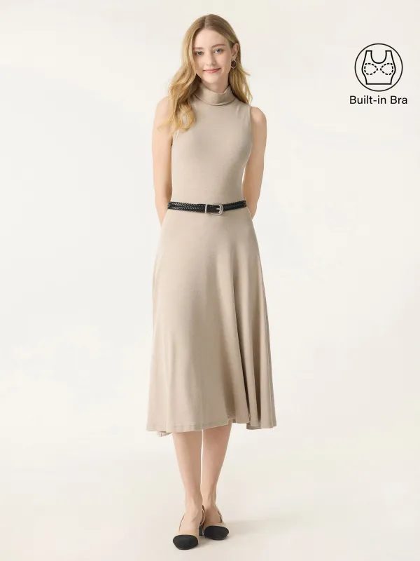 Turtleneck Sleeveless Fit-and-flare Midi Brami Dress sold by OGLmove