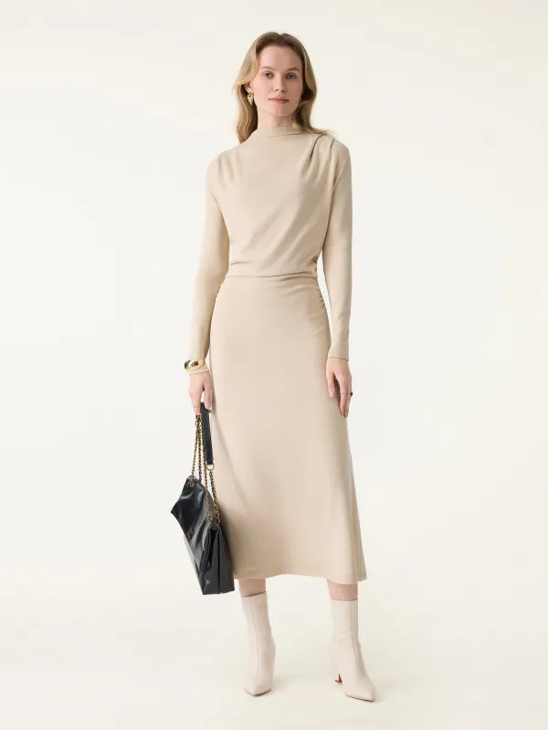 ProWarm Ruched Mockneck Fit-and-Flare Midi Dress sold by OGLmove