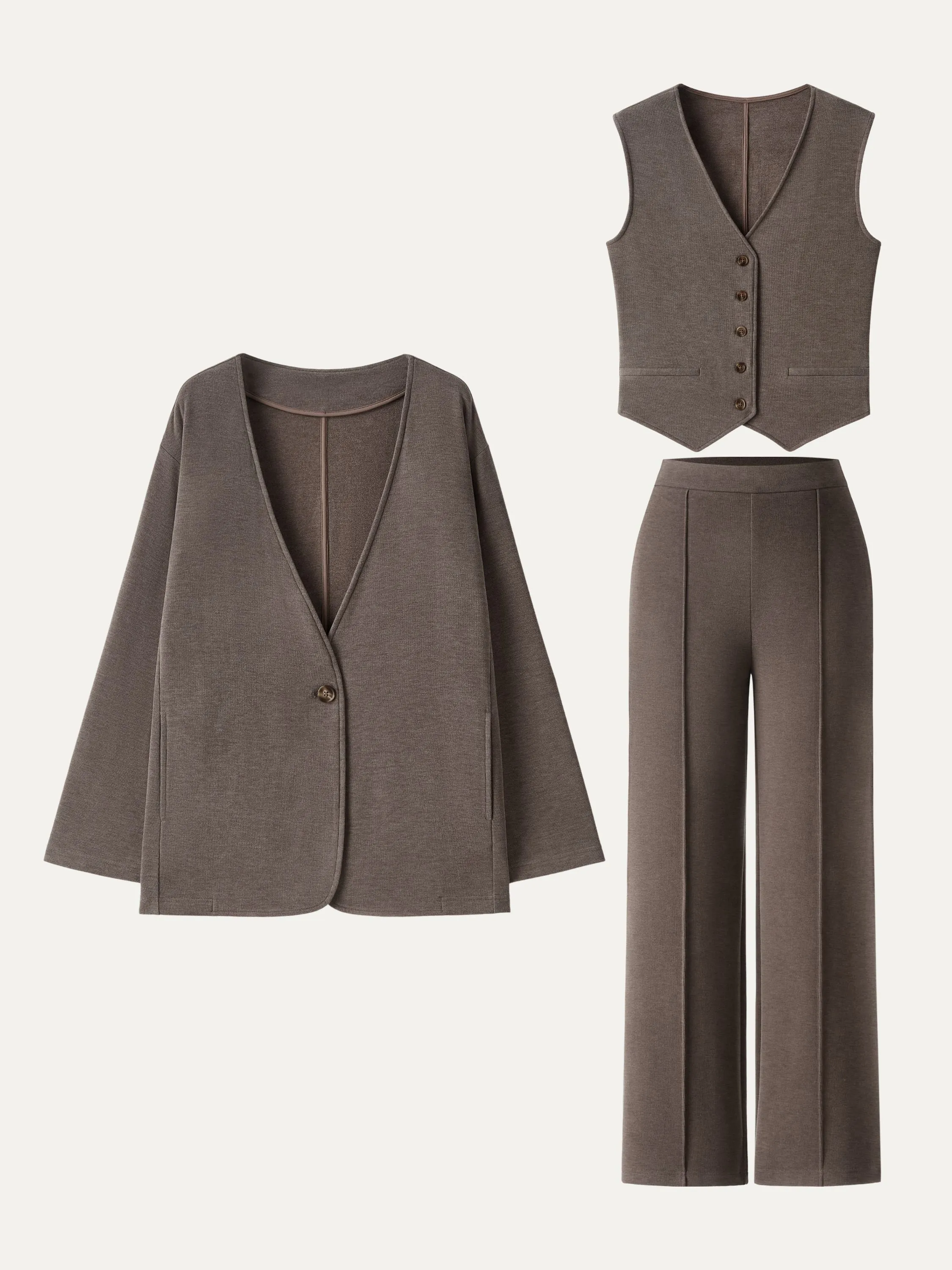 3Pcs Set Single Button Cardigan & Button Front Vest & Pintuck Straight Pull-on Pants sold by OGLmove product image thumbnail 3