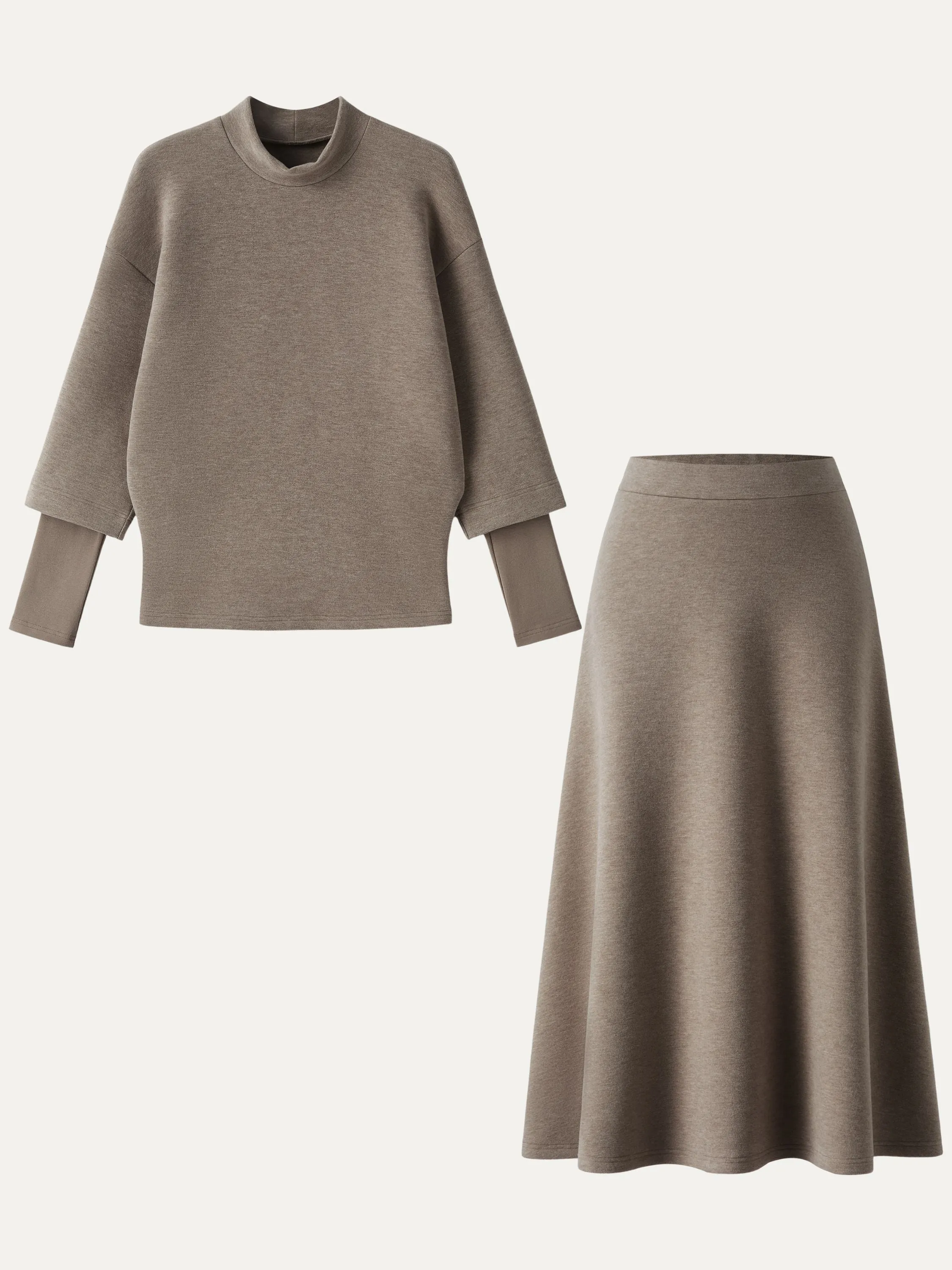 2Pcs Set FuzzLuxe Mockneck Sleeve-Warmer Top & Midi A-line Circle Skirt sold by OGLmove product image thumbnail 5