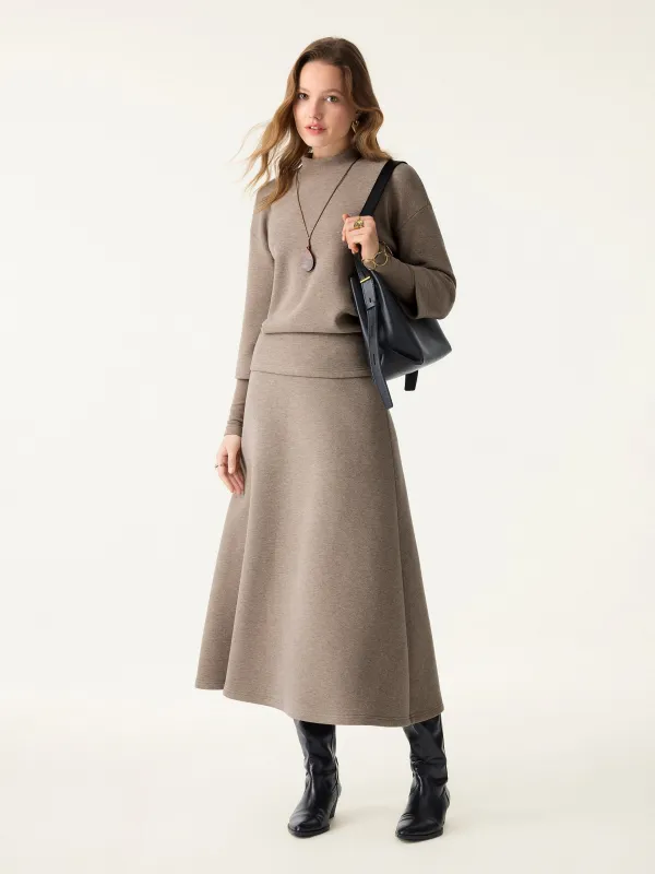 2Pcs Set FuzzLuxe Mockneck Sleeve-Warmer Top & Midi A-line Circle Skirt sold by OGLmove