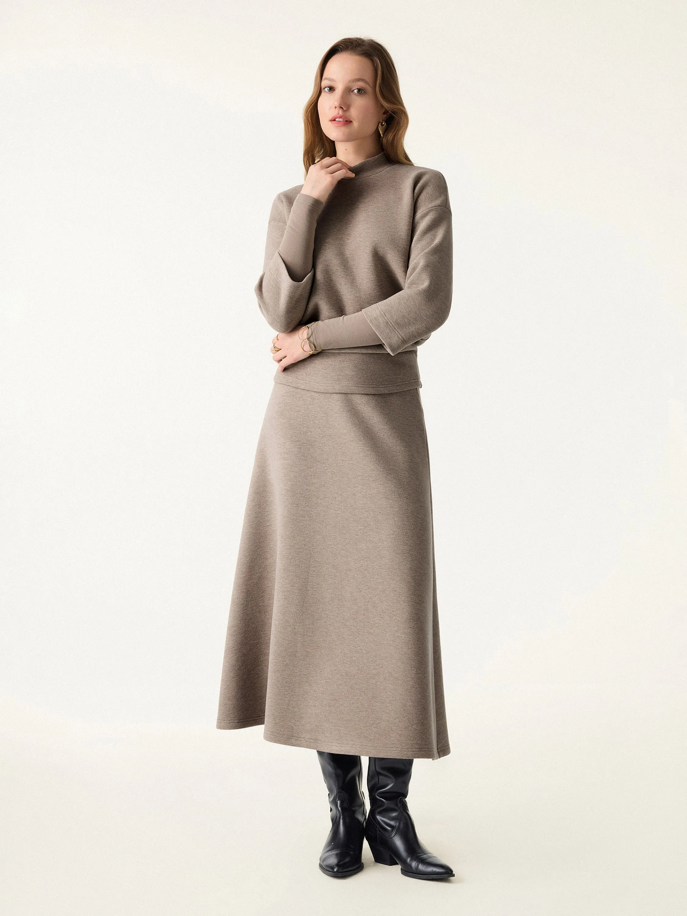 2Pcs Set FuzzLuxe Mockneck Sleeve-Warmer Top & Midi A-line Circle Skirt sold by OGLmove product image thumbnail 3