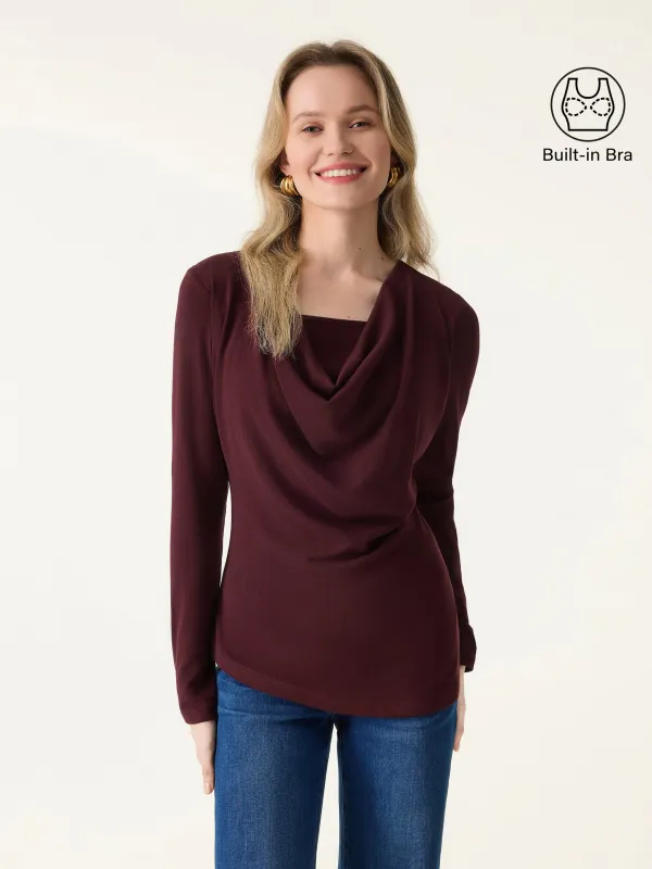 Cowl Neck Built-in Coverage Long Sleeve Brami sold by OGLmove