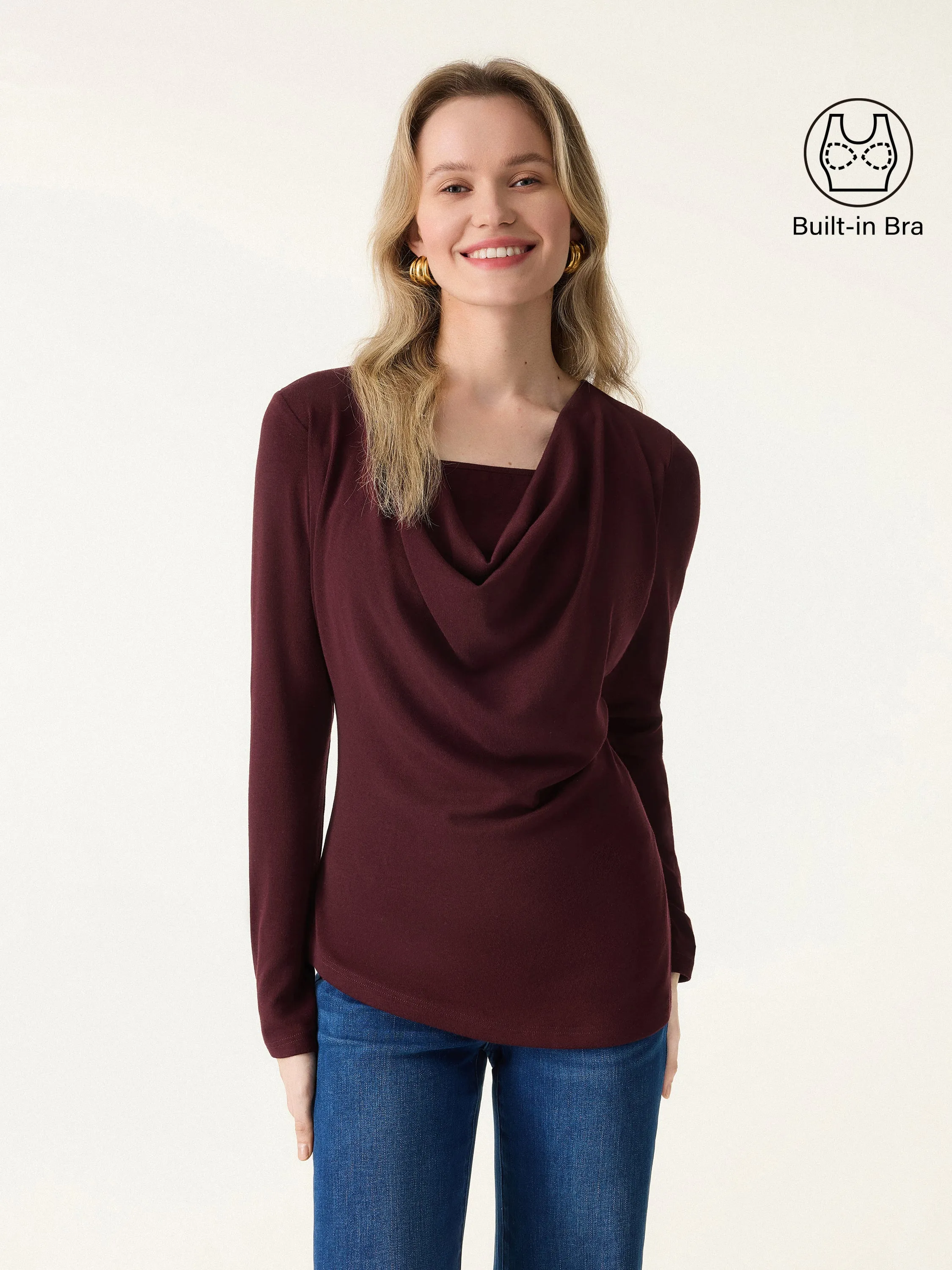 Cowl Neck Built-in Coverage Long Sleeve Brami sold by OGLmove