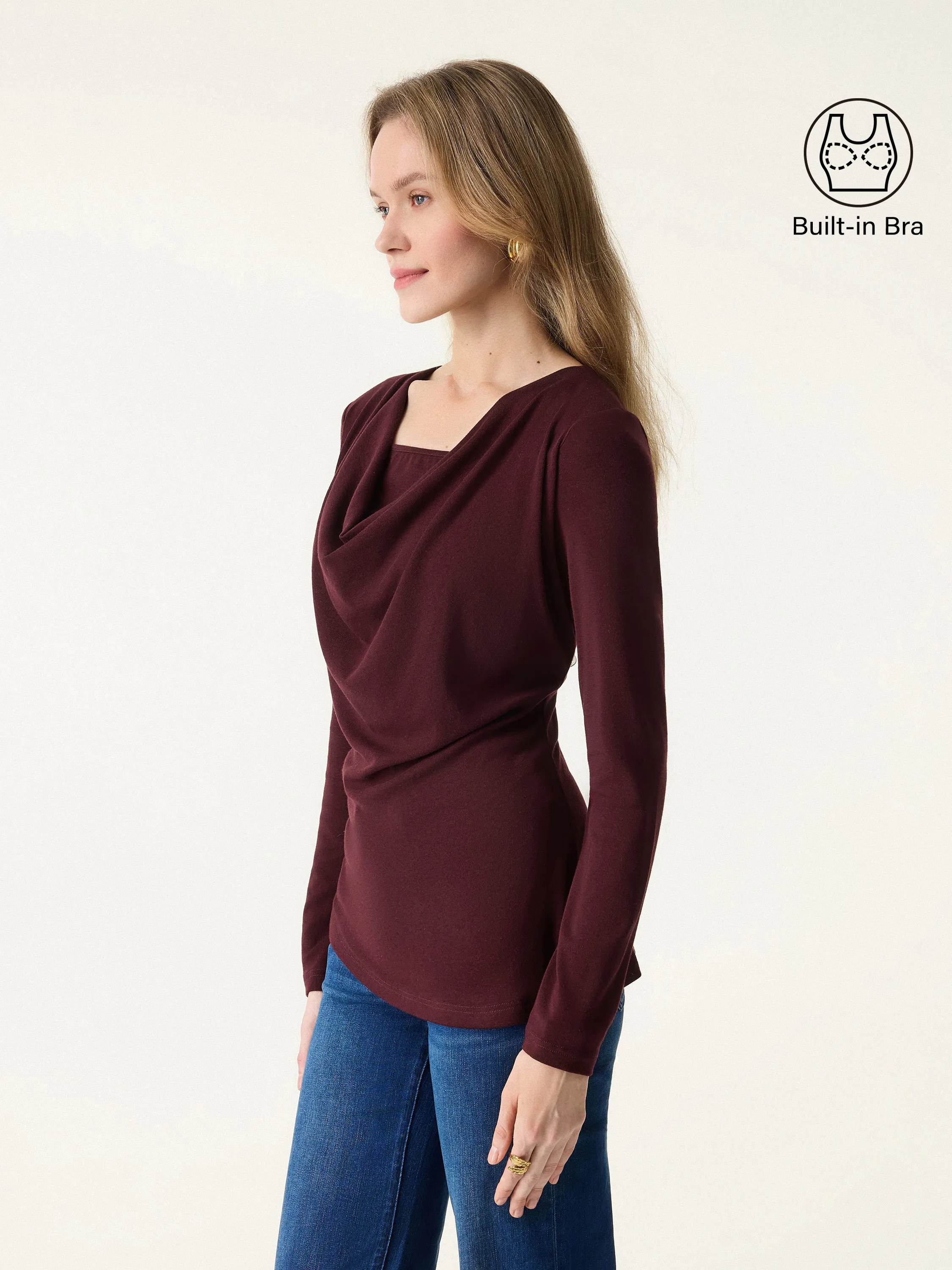 Cowl Neck Built-in Coverage Long Sleeve Brami sold by OGLmove product image thumbnail 5