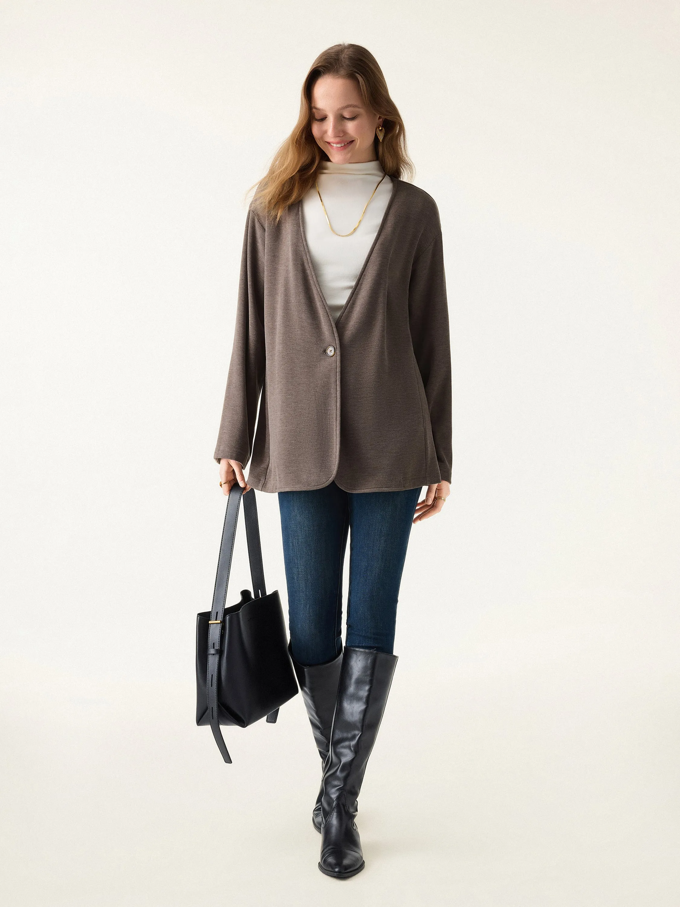 Brushed Cozy V-neck Single Button Cardigan sold by OGLmove product image thumbnail 2