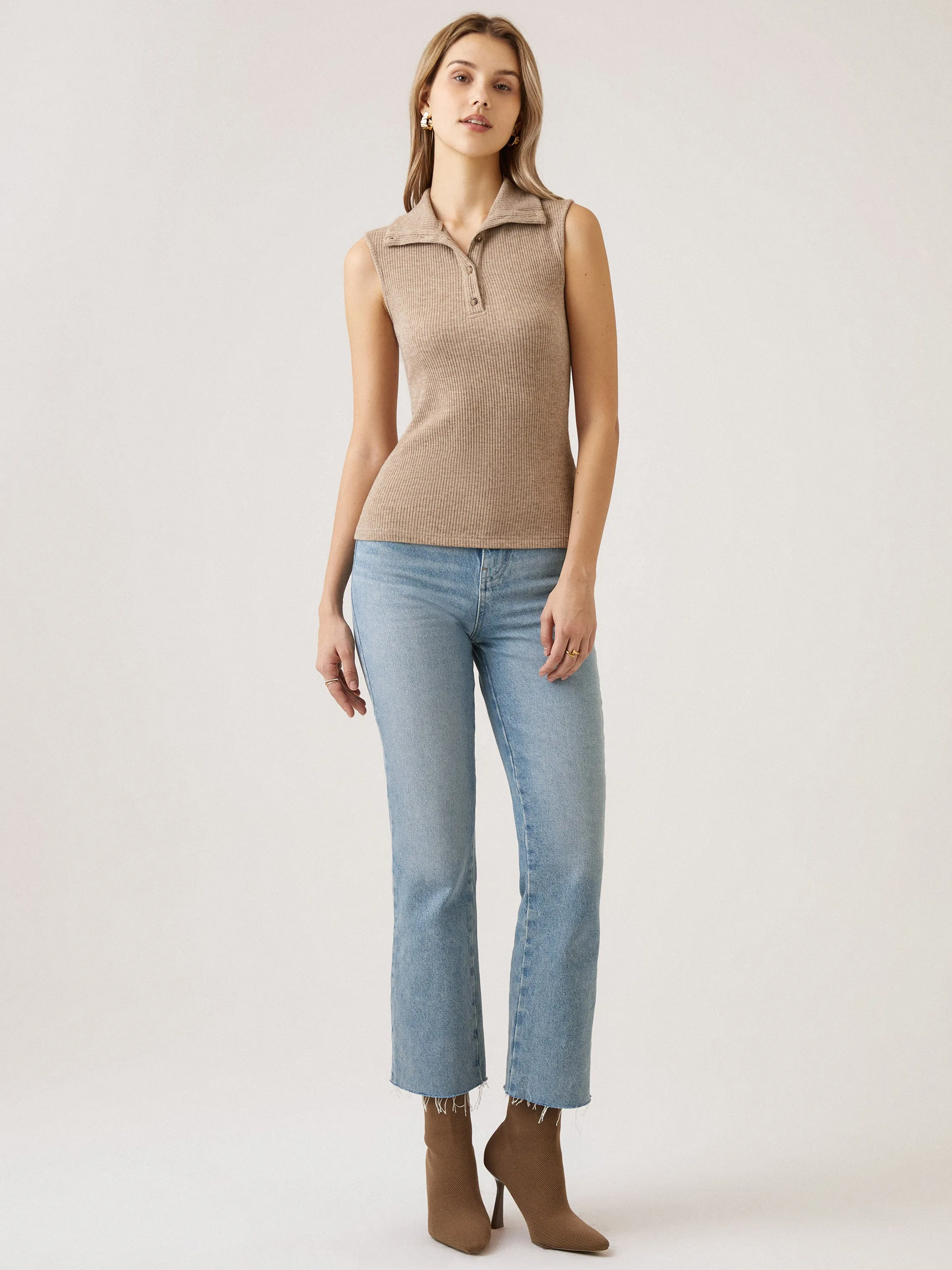 Thick Rib Turtleneck Buttoned Henley Tank Top sold by ogl move product image thumbnail 3