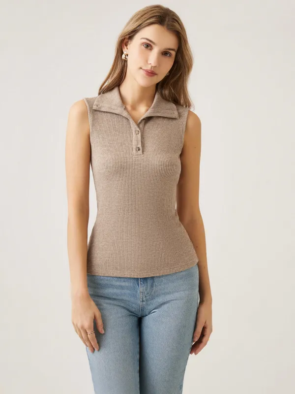Thick Rib Turtleneck Buttoned Henley Tank Top sold by ogl move