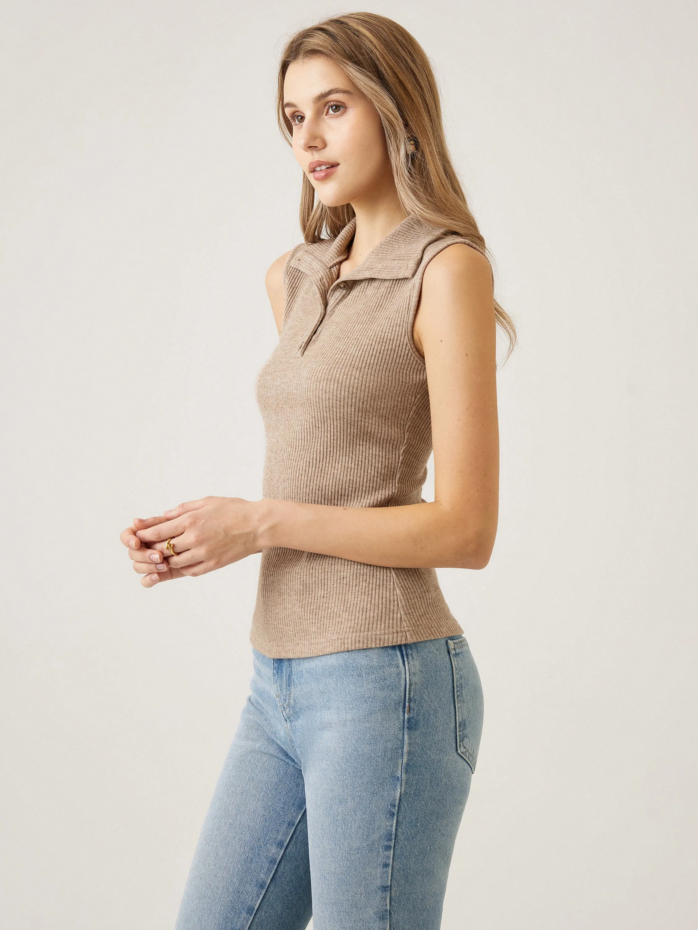 Thick Rib Turtleneck Buttoned Henley Tank Top sold by ogl move product image thumbnail 5