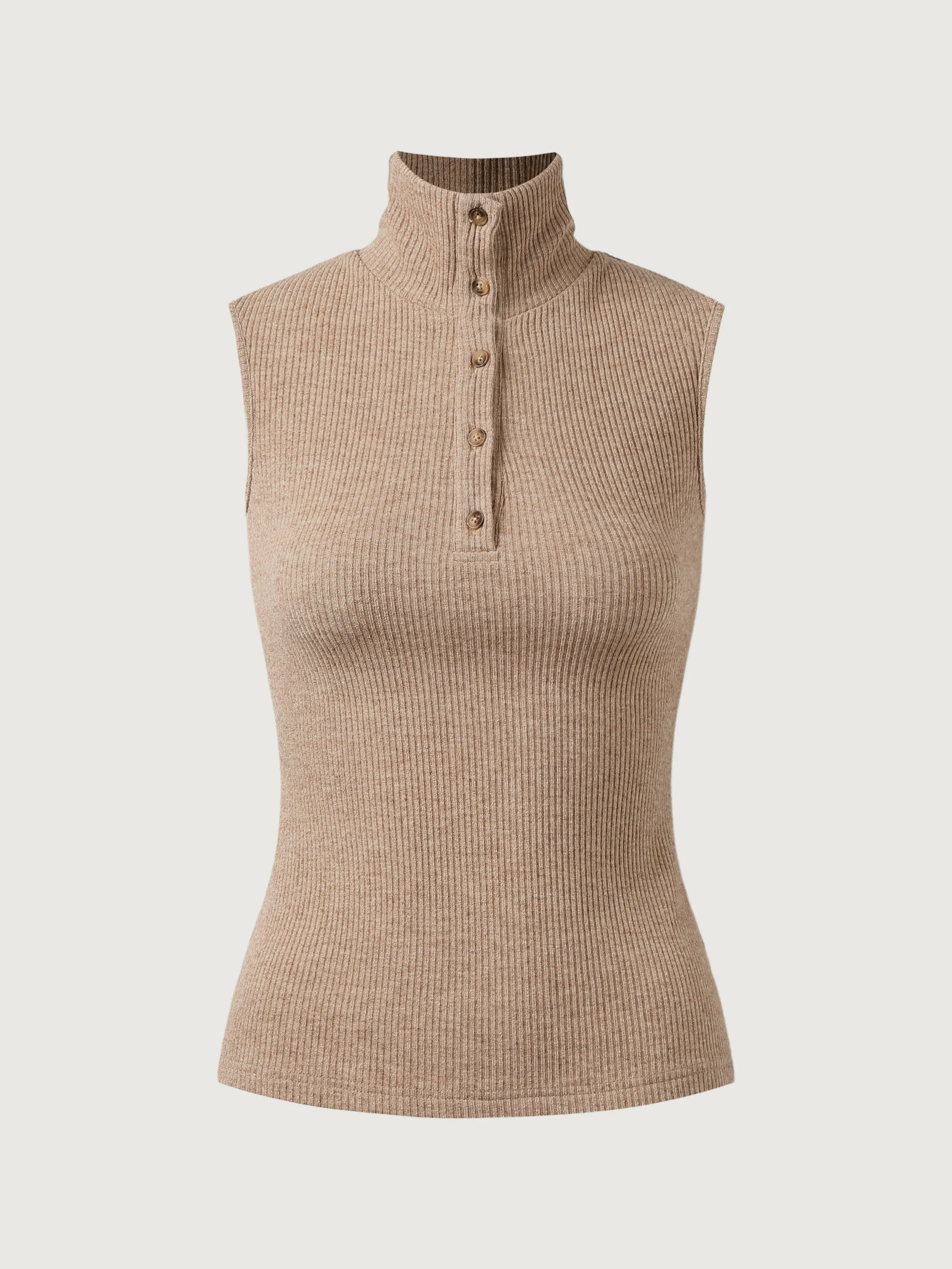 Thick Rib Turtleneck Buttoned Henley Tank Top sold by ogl move product image thumbnail 2