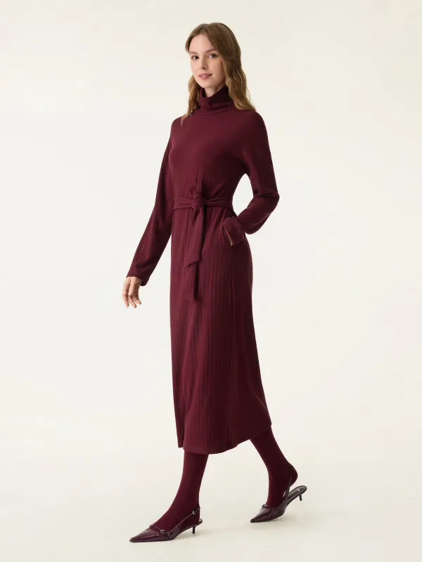 Turtleneck Belted Relaxed Fit Midi Dress sold by OGLmove