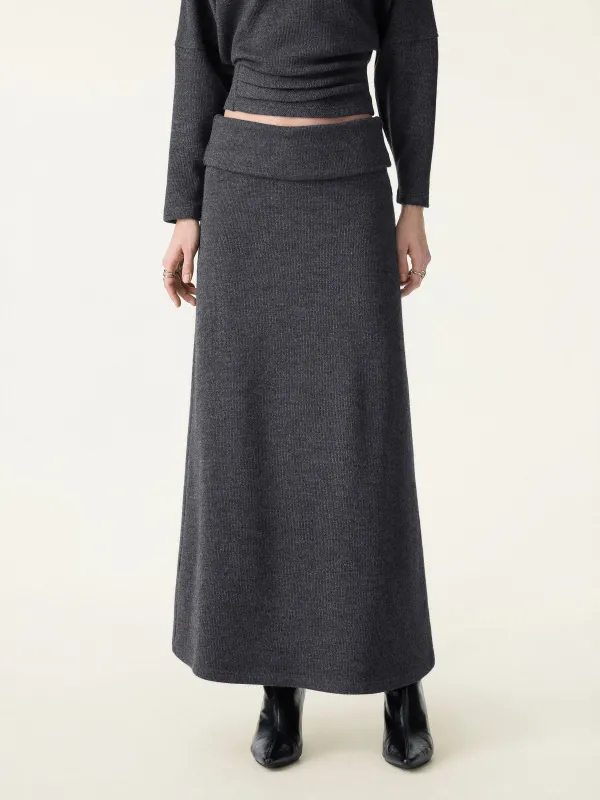 Cozy Ribbed Fold-Down Waistband A-line Maxi Skirt sold by OGLmove