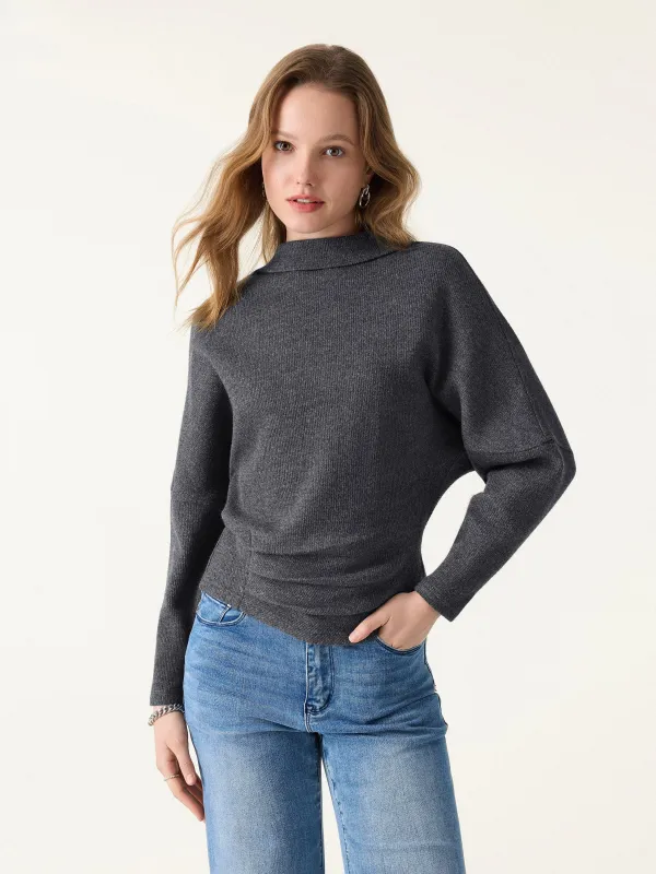 Cozy Ribbed Mockneck Tucked Batwing Long Sleeve Top sold by OGLmove