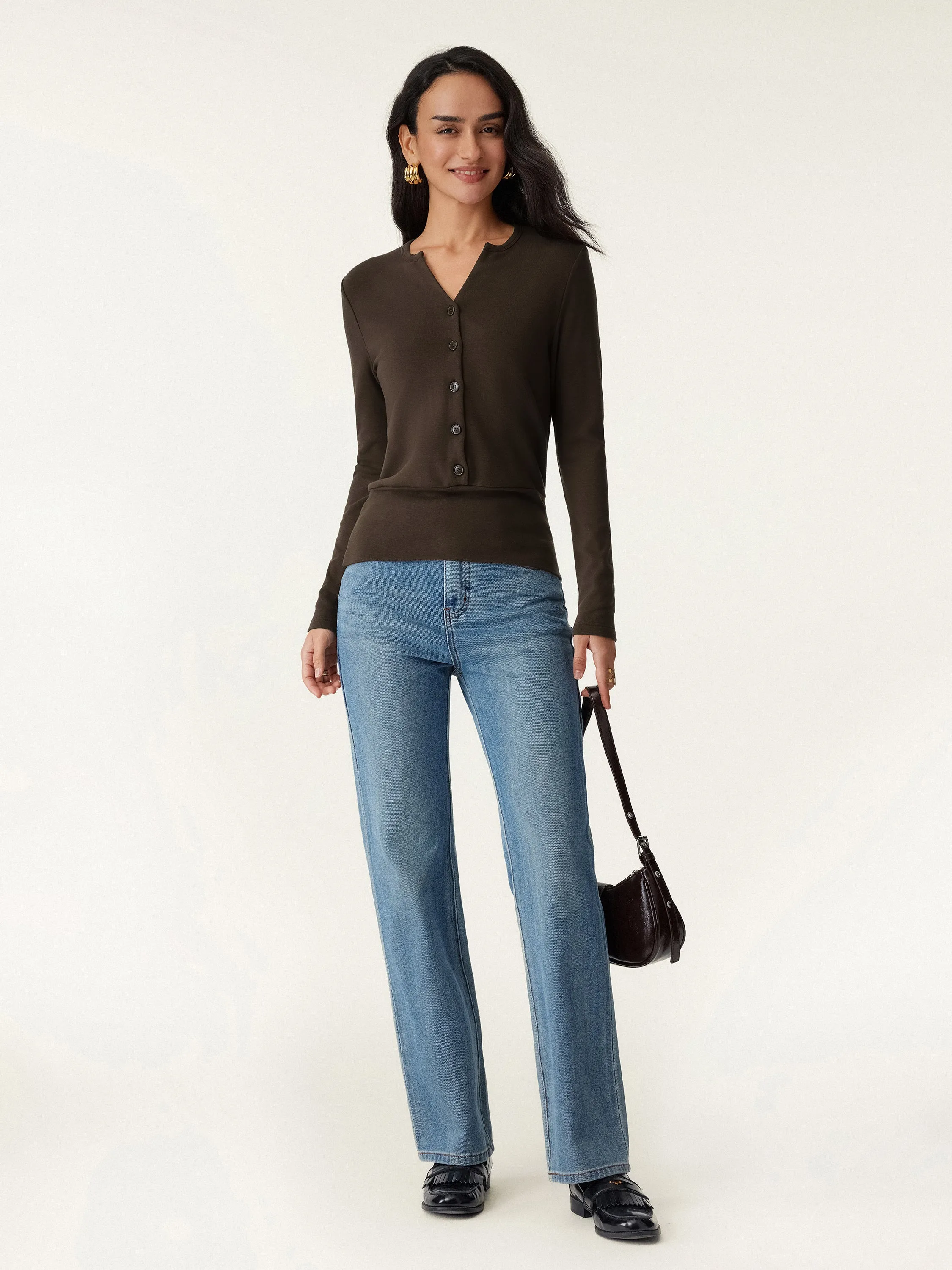 V-Neck Half-Placket Top sold by OGLmove product image thumbnail 3