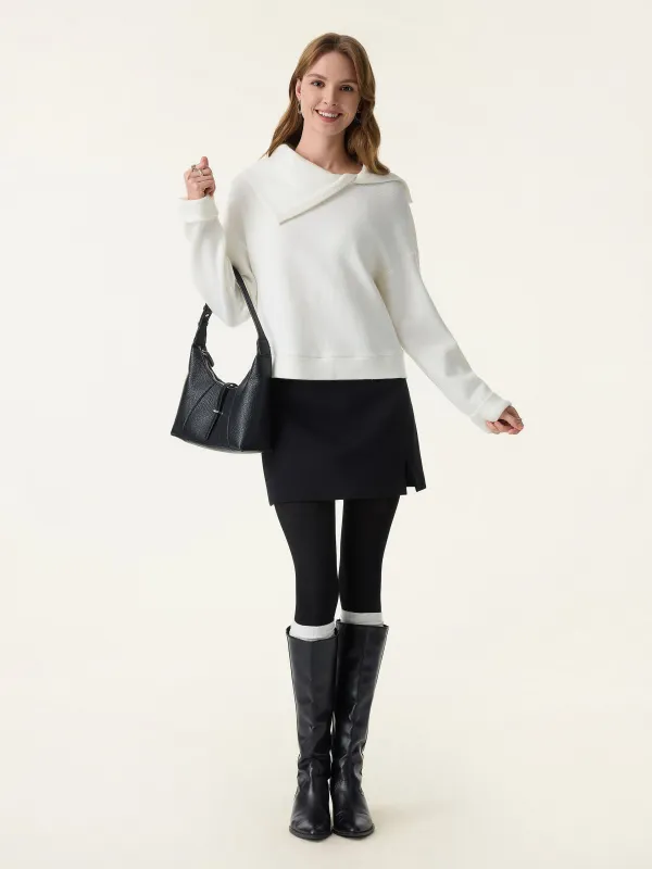 Asymmetrical Lapel Collar Relaxed Knit Sweater sold by OGLmove