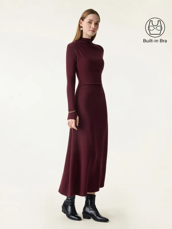 ProWarm Mockneck Ruched Midi Brami Dress with Thumbhole sold by OGLmove