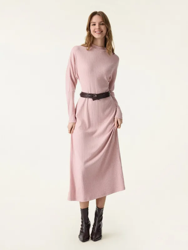 Wide Ribbed Perkins Collar Batwing Sleeve Midi Dress sold by OGLmove