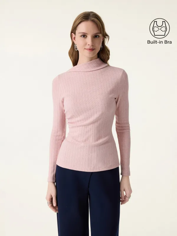 Wide Ribbed Asymmetrical Mockneck Ruched Brami sold by OGLmove