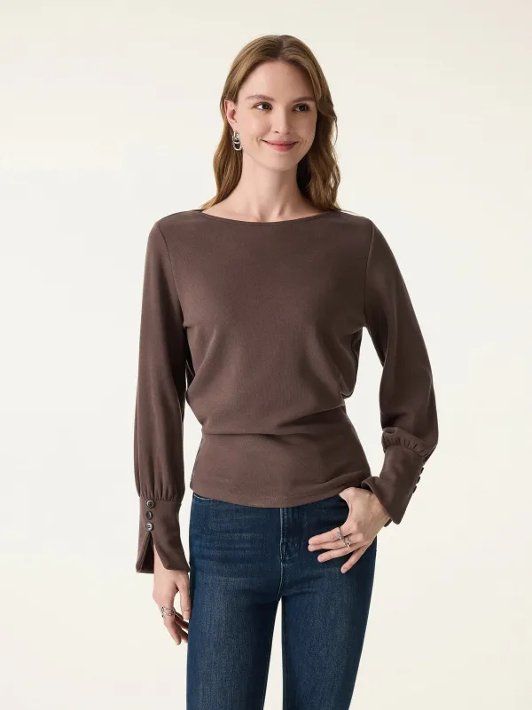 Cozy Warm Boatneck Buttoned Sleeve Top sold by OGLmove