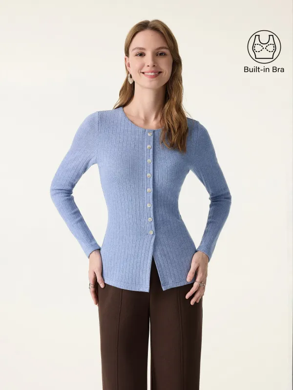 Novelty Crewneck Faux Button Placket Brami sold by OGLmove