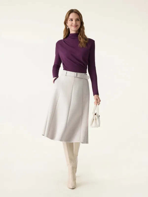 High Rise Belted Flare Circle Midi Skirt with Pockets sold by OGLmove