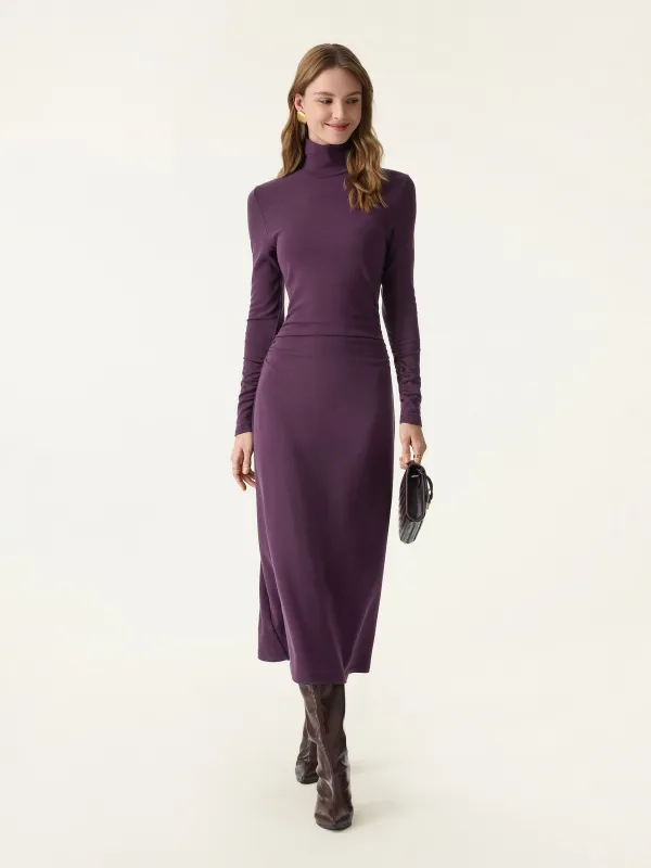 ProWarm Turtleneck Ruched Sleeve Midi Dress sold by OGLmove