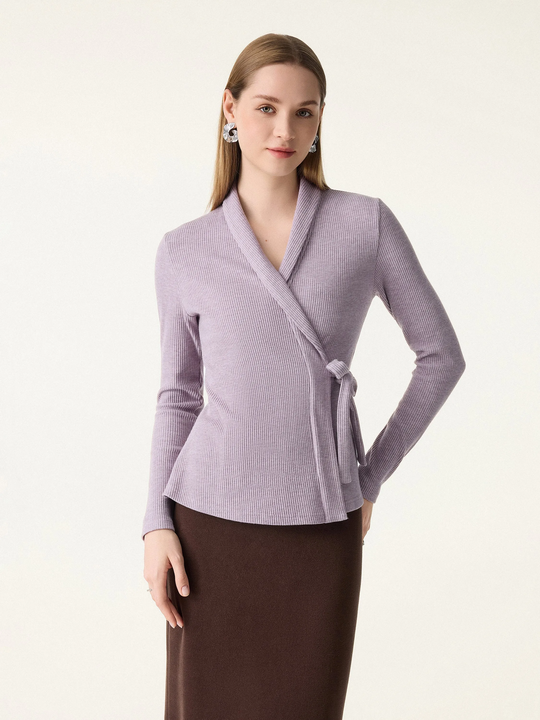 Rib Knit Self-tie Wrap Shirt sold by OGLmove product image thumbnail 4