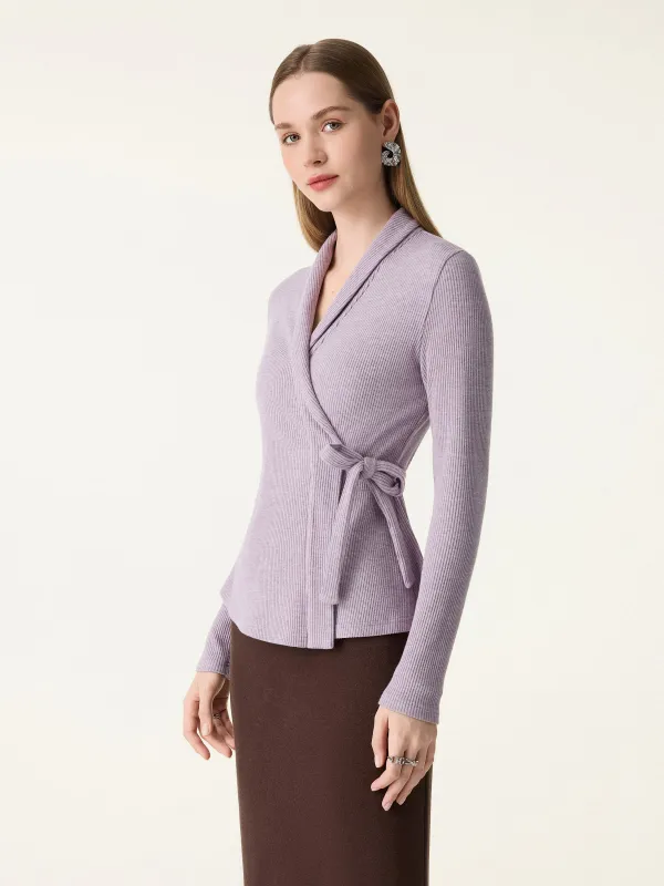 Rib Knit Self-tie Wrap Shirt sold by OGLmove