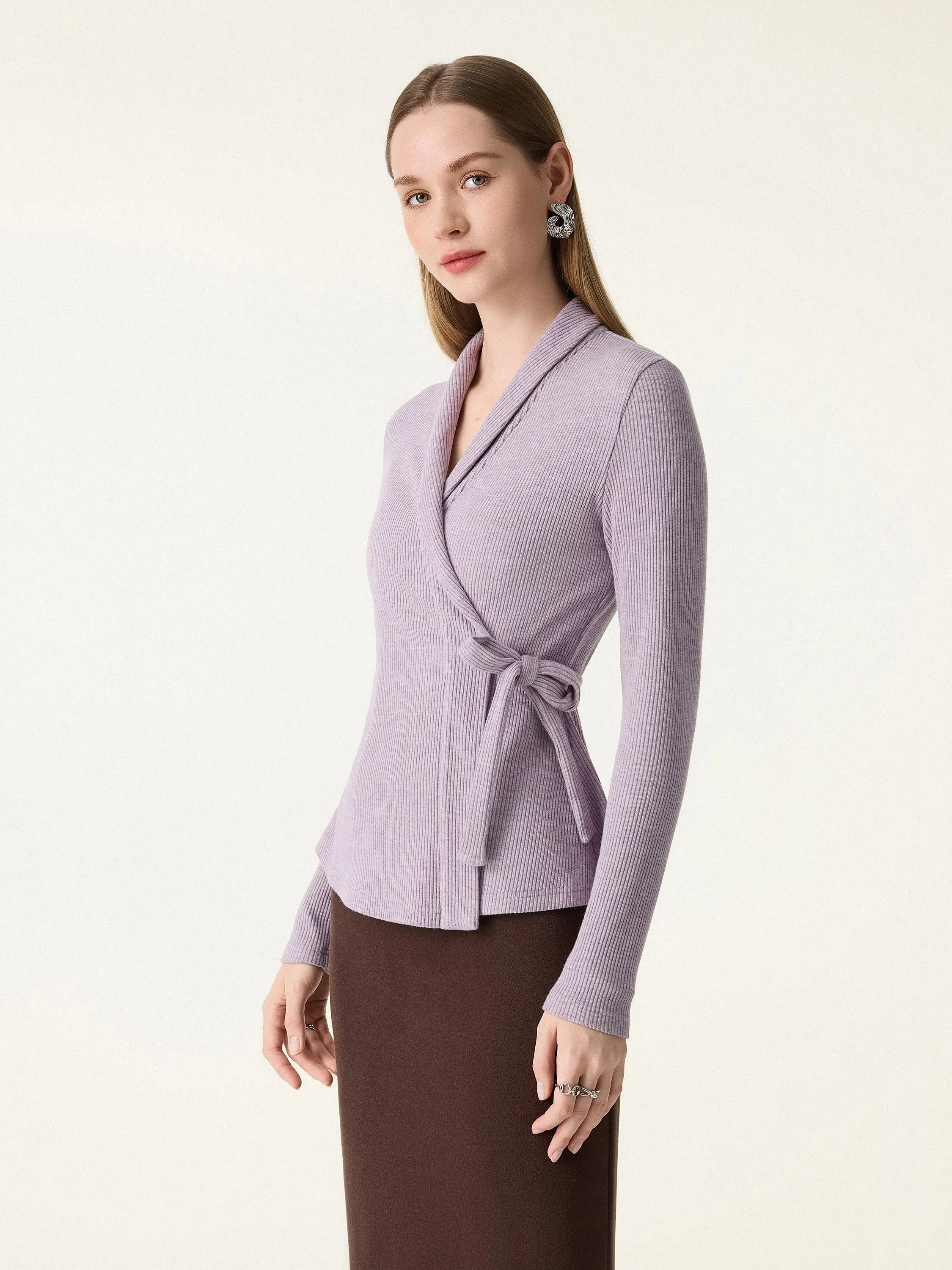 Rib Knit Self-tie Wrap Shirt sold by OGLmove