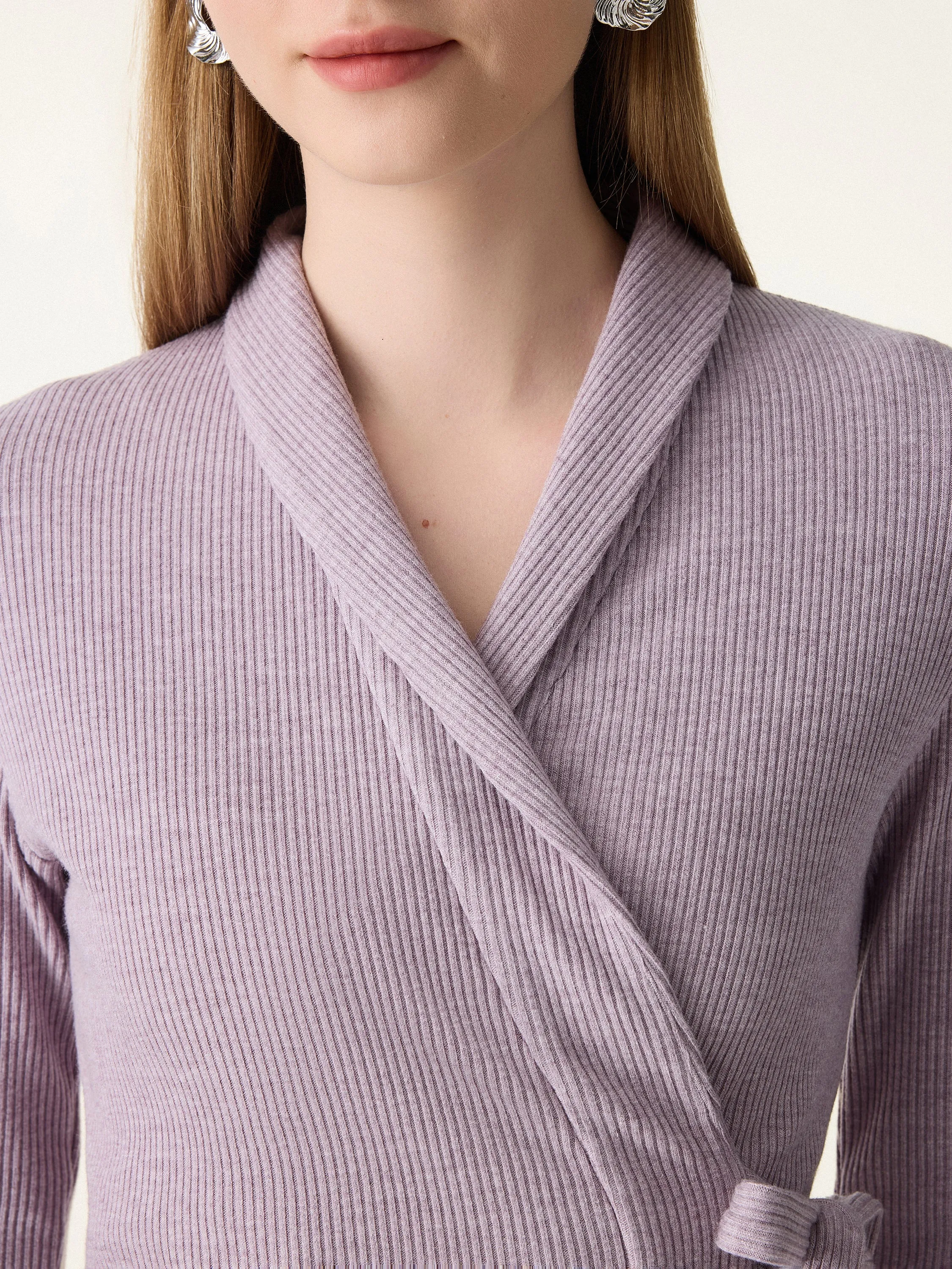 Rib Knit Self-tie Wrap Shirt sold by OGLmove product image thumbnail 5