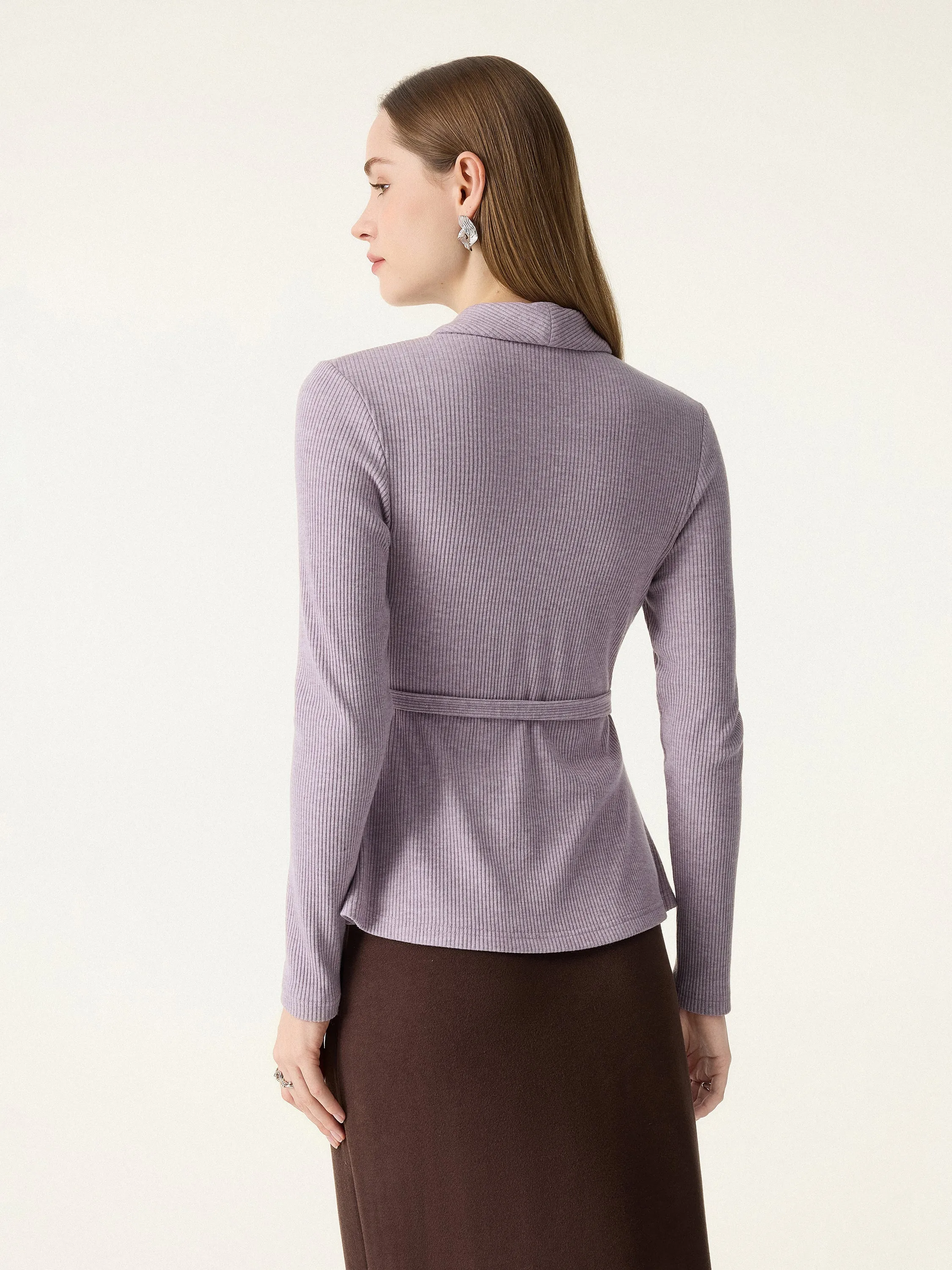 Rib Knit Self-tie Wrap Shirt sold by OGLmove product image thumbnail 2