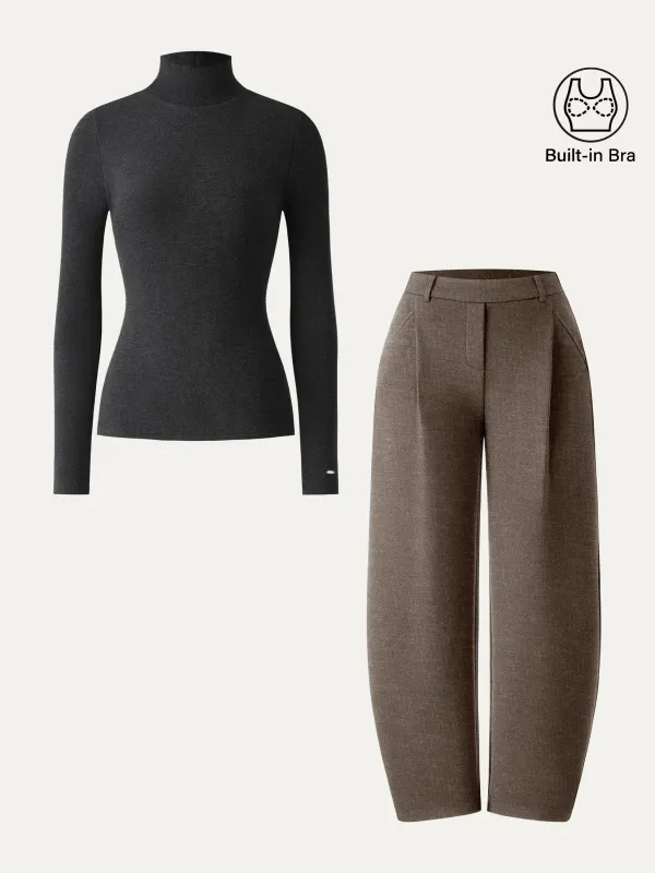 2Pcs Set MaxWarm Turtleneck Brami & Petite Mid Rise Barrel Leg Pull-on Pants sold by OGLmove