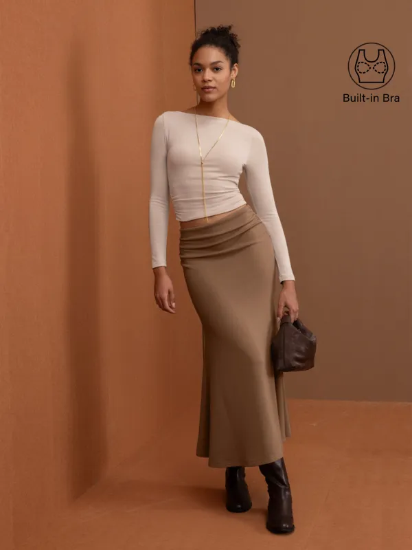 2Pcs Set Side Ruched Boatneck Brami & Mermaid Maxi Skirt sold by OGLmove