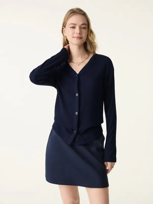 Cozy Rib V-Neck Button-Fronted Cardigan sold by OGLmove