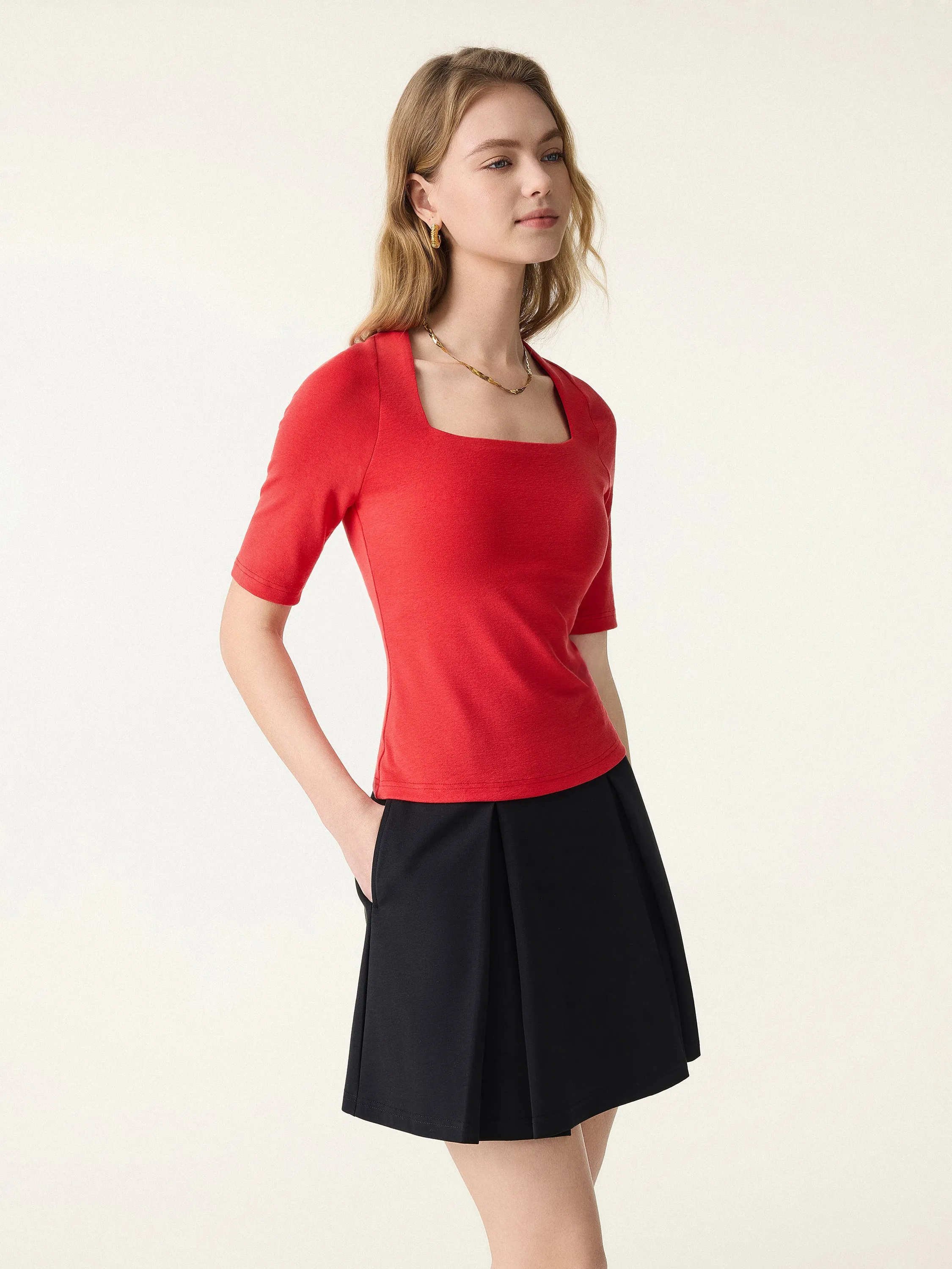 Cotton Lyocell Trapeze Neck Elbow Sleeve Brami sold by OGLmove product image thumbnail 4